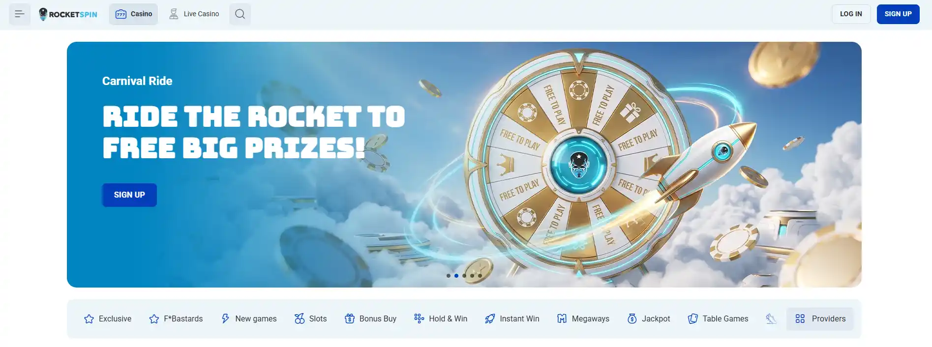 Rocketspin English Australia homepage showing AU localisation and current navigation